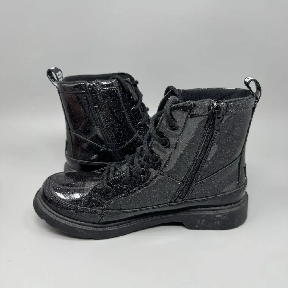 UGG Robley Youth Girls Black Glitter Zipper Lace Up Boots 1116377K Size 6